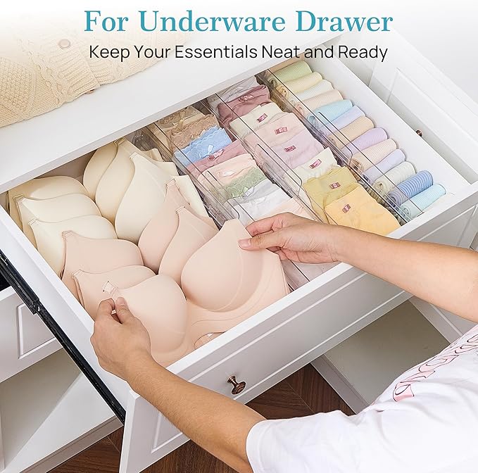 Vtopmart 18 Pack Drawer Dividers for Clothes, 4" High 10.2"-16.5" Adjustable Expandable Dresser Drawer Organizer, Clear Plast