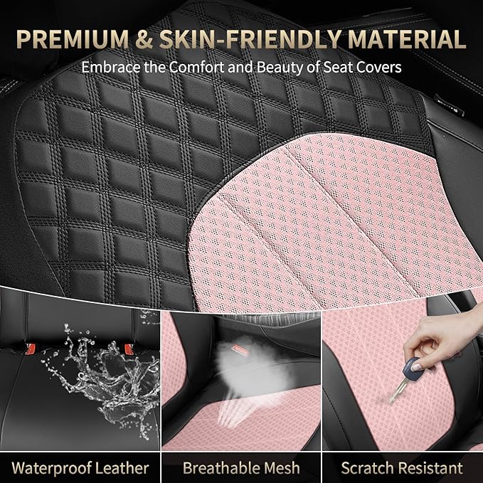 FLORICH Seat Covers Front Seats Pink Seat Cover 2 Pack Leather Mesh Automotive Car Seat Cover Breathable Durable Car Interior
