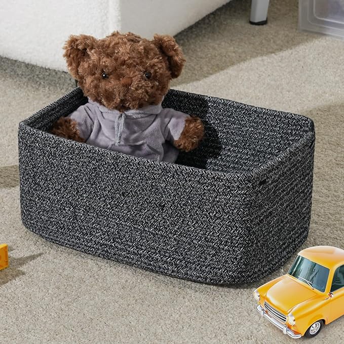 3-Pack Storage Baskets for Organizing | Woven Shelf Toy Basket | Rope Baskets for Gifts Empty | Closet Organizer Bins with Ha