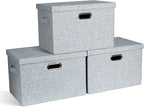 Graciadeco Large 17" 36 Quart Collapsible Stackable Storage Bins with Lids, 3 Packs Blue-Grey Linen Fabric Closet Boxes with 