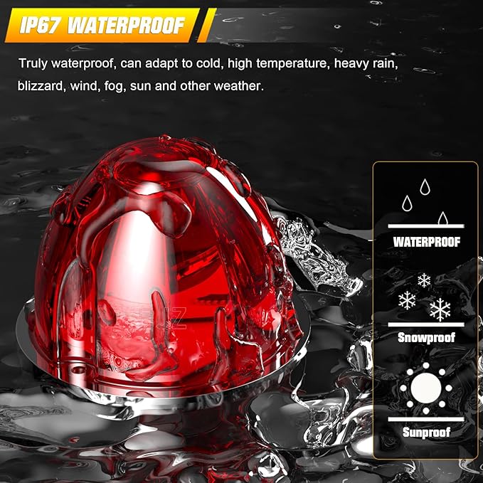 BJZ 8Pcs Red Watermelon LED Strobe+Constant Marker Lights Dual Function Watermelon-Shaped Side Marker Clearance Tail Top Cap Roof Lights for Trailer Truck Semi-Trailer Heavy-Duty Truck Bus Van
