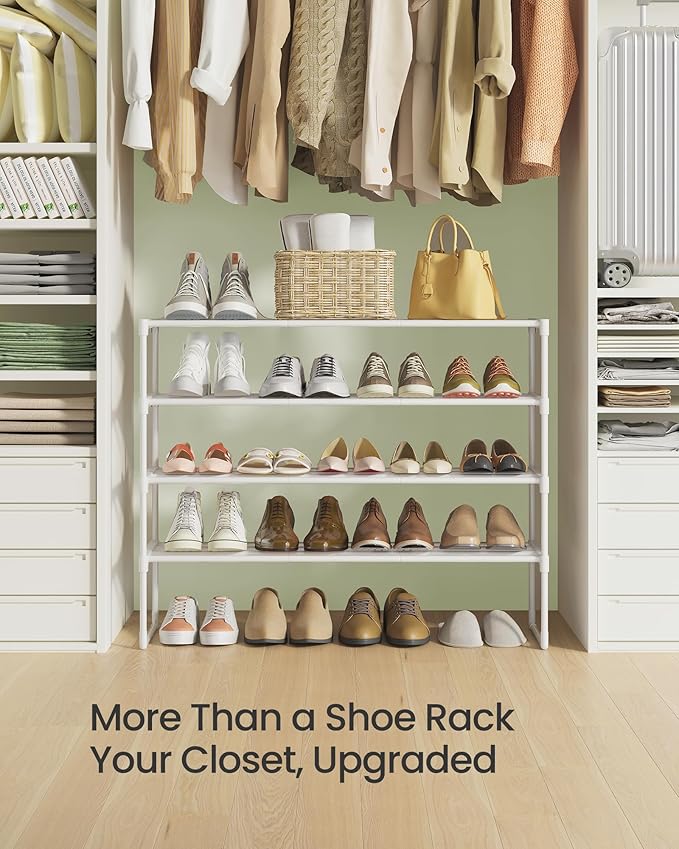 SONGMICS Shoe Rack, 4-Tier Shoe Organizer, Metal Storage Shelf, Upright or Upside Down, for 20-25 Pairs, Stackable, for Entry