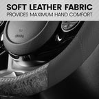 BDK BurlwoodLux Wood Grain and PU Leather Gray Steering Wheel Cover - Sport Grip for Car Auto SUV Trucks