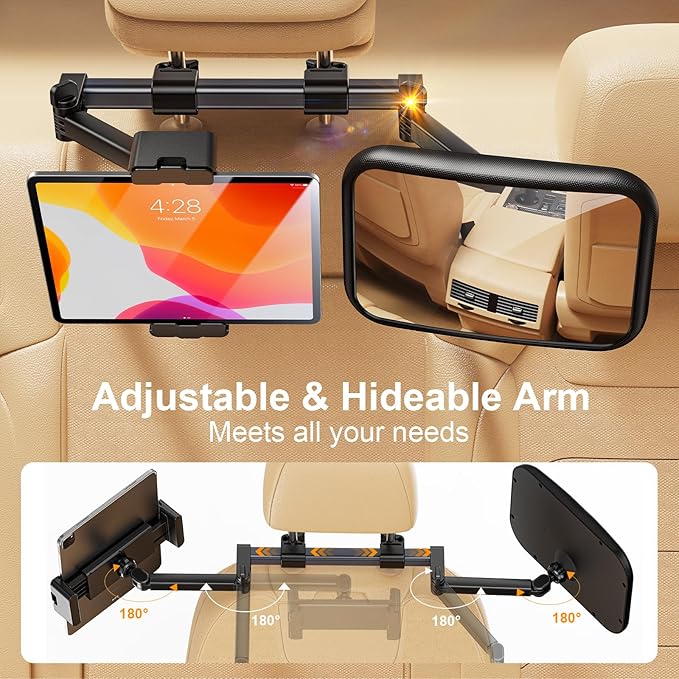 Foldable and adjustable baby car safety mirror with wide angle view for monitoring rear-facing infant
