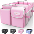 HOTOR Foldable Trunk Organizer - SUV & Sedan Compatible, 2 Compartments, Pink, 23.6x14.2x10.6 Sturdy Car Organization