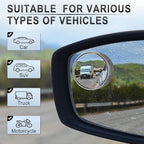 LivTee Blind Spot Mirror, 2" Round HD Glass Frameless Convex Accessories with Suction Cup, ABS Housing, 360° Adjustable Wide-Angle Rear View Mirror for Cars, SUVs, and Trucks, Pack of 2