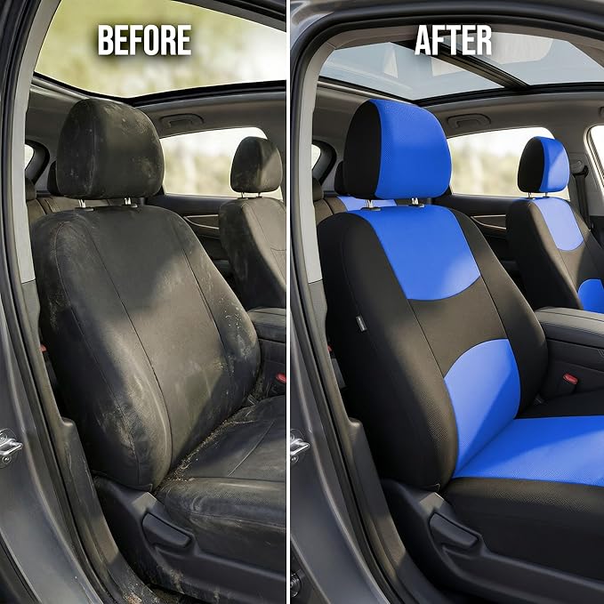 FH Group Flat Cloth Full Set Car Seat Covers Three Row 7 Seater - Universal Fit for Cars, Trucks & SUVs Blue