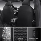 CAR PASS Bling Diamond Leather Car Seat Covers for 2 Front Interior Sets, Waterproof Shining Glitter Sparkly Crystal Universa