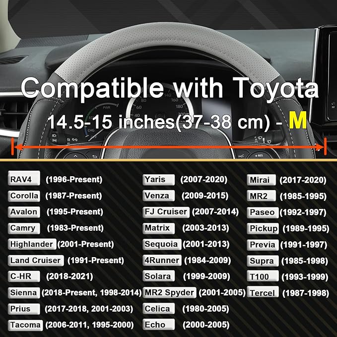 West Llama 3D Texture Steering Wheel Cover for Toyota, Anti-Slip Design, Premium Leather, Custom Fit for 14.5-15 inch, Stylis