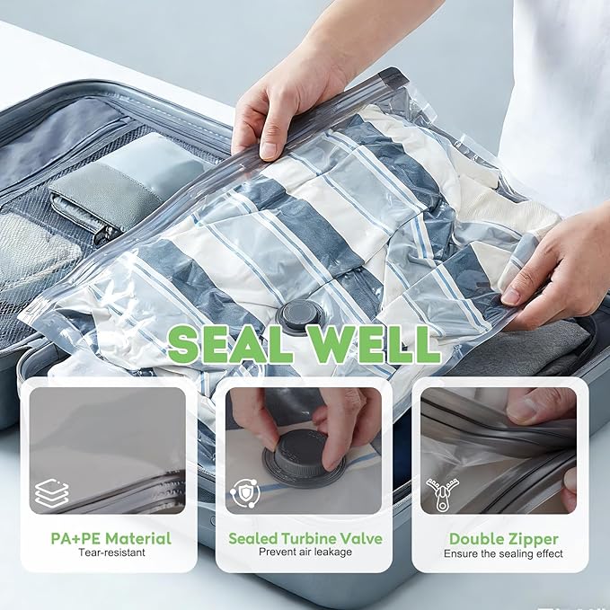 Mapambo Vacuum Storage Bags with -60000Pa USB Pump, 18 Pack Vacuum Seal Bags for Clothing Travel in 3 Sizes, Travel Vacuum Ba