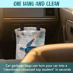 Car Garbage Bag Vintage Blue Sea Turtle Sailing Ships Drawstring Car Trash Bag Hanging for Back Seat with Adjustable Buckle Canvas Vehicle Trash Can Easy-to-Install
