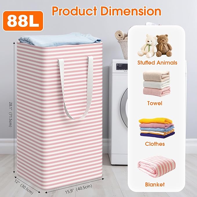 3 Pack Large Laundry Basket,Waterproof & Freestanding Laundry Hamper,Collapsible Clothes Hampers with Easy Carry Long & Reinf