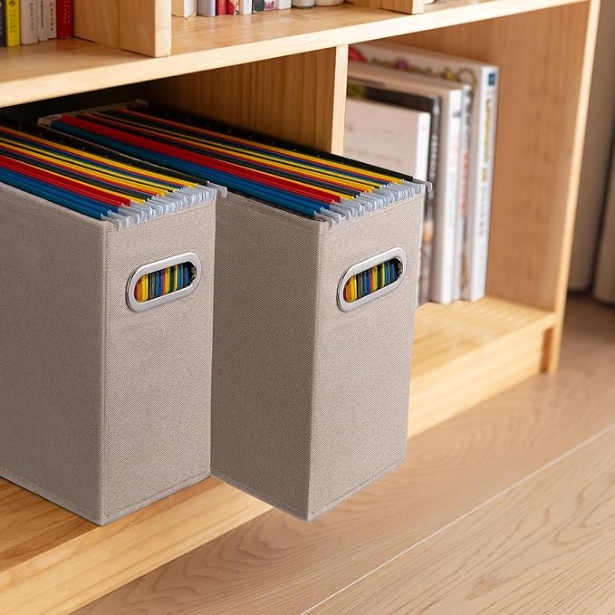 4 Pack Letter Size File Storage Box Collapsible, Fabric Hanging File Folders Organizer, Portable Office Document Holder with 