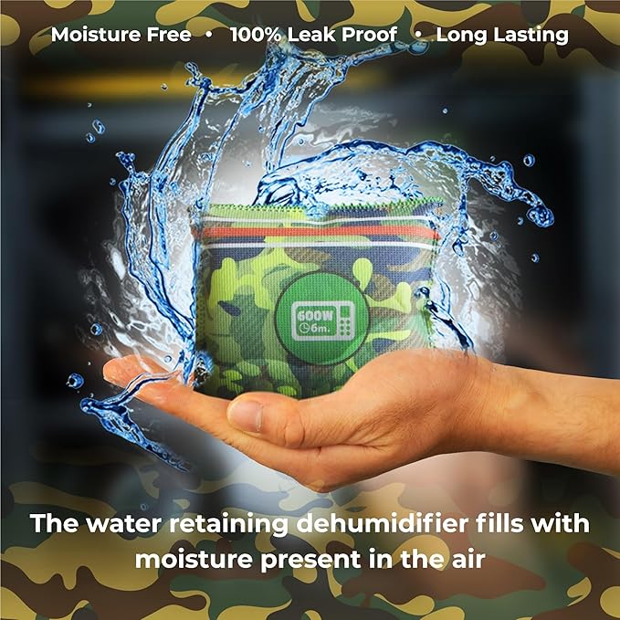 Gun Safe Dehumidifier Camouflage - Rechargeable Desiccant Dehumidifier Bags - Reusable & Absorbs Moisture & Humidity - 2x Pac