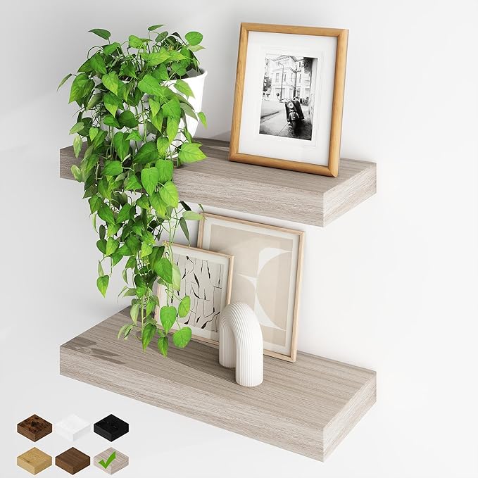Fun Memories Floating Shelves for Wall, 20 Inch Floating Shelves Set of 2, Hanging Shelf with Invisible Brackets, Wood Shelve