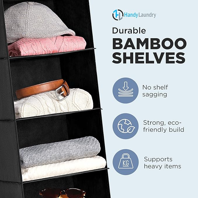 Handy Laundry Hanging Closet Organizer - 6 Shelf Storage for Clothes, Sweaters, Shoes & Accessories - Space-Saving Wardrobe S