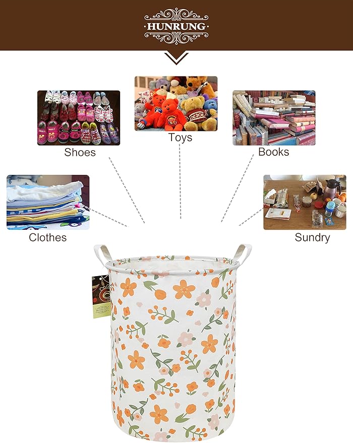 HUNRUNG Laundry Hamper,Large Canvas Fabric Lightweight Storage Basket Toy Organizer Dirty Clothes Collapsible Waterproof for 