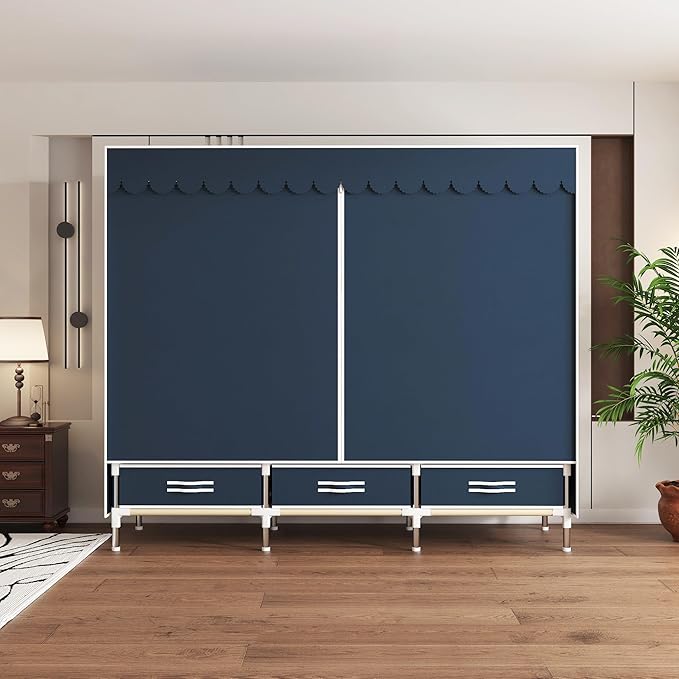 Portable Wardrobe Closet Durable and Easy to Assemble Heavy Duty Clothes Rack with Non-Woven Cover Fabric Best for Bedroom an