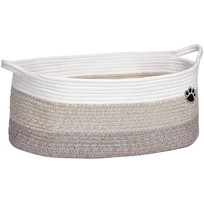 Optish Dog Toy Basket, Toy Box and Bin for Dog Cat Storage, 19.7" X 11" X 7.9" (30L) Large Woven Rope Basket for Blanket Stor