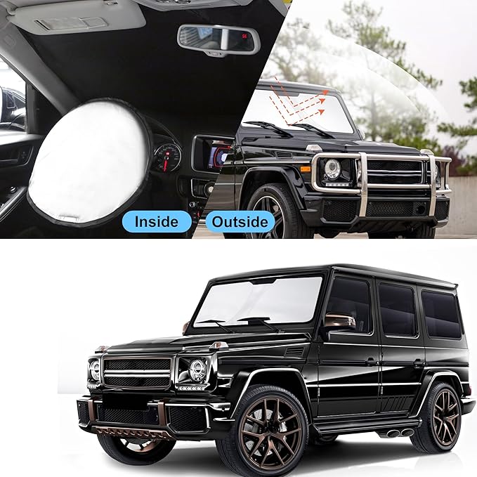 TINGLU Sun Shade for Mercedes Benz G W463 G550 G55 G63 G65 1990-2018(Not for 2019-2021 Mercedes Benz G Class) Accessories Windshield Sun Shade Window Shade UV Rays Protection Sun Visor Cover