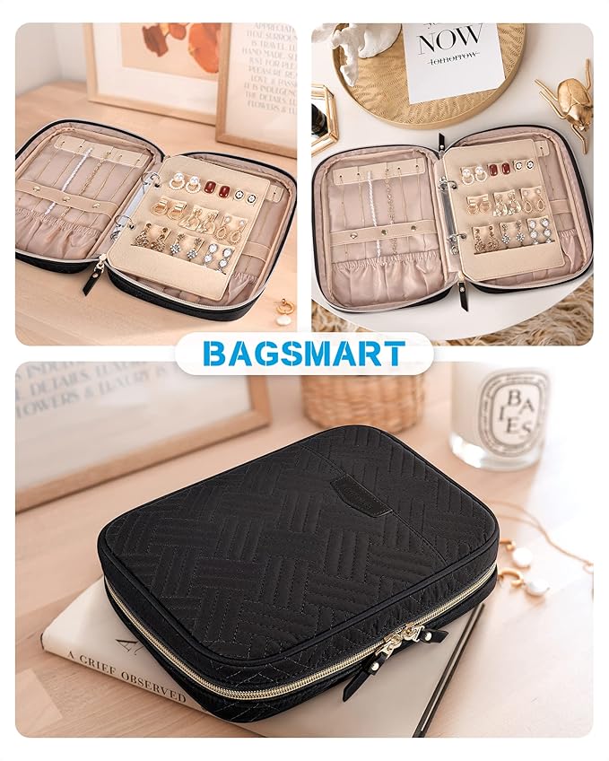 BAGSMART Jewelry Travel Organizer Case for Home Jewelry Organizer Storage Ring Binder Clear Bags Zipper Rolls Pouch for Neckl