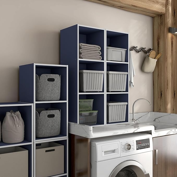 Homes: Inside + Out Apexa 3-Cube Storage Organizer Shelves, Stackable Wood Bookcase Fits Cubby Bins for Organization, Dorm Te