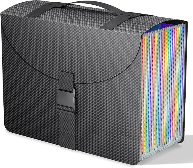 TOPCJ File Organizers with Handle,Portable Expanding File Folder,25 Pockets Accordion File Organizer for Receipt,Bill, A4/Let