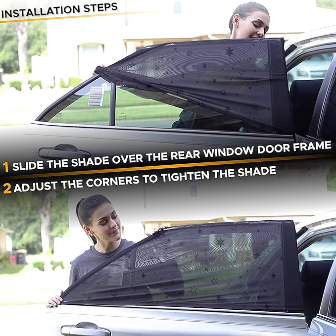 EcoNour Printed Baby Car Window Shades for Side Windows | Sun Shade for Heat & UV Protection | Adjustable Elastic Fabric Material | Rear Side Window Sunshade for Car | Pack of 2 (Large 40"x23")