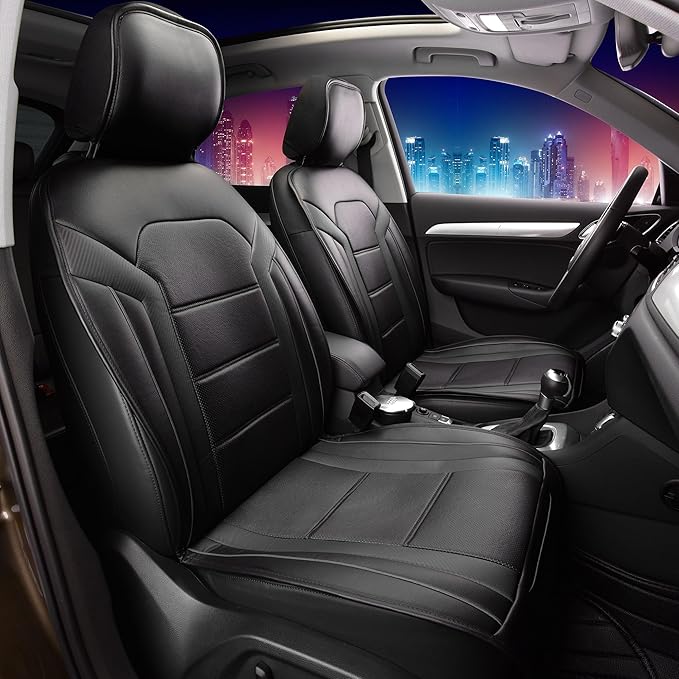 FH Group Front Set Faux Leather Car Seat Cushions - Seat Covers for Low Back Seat, Universal Fit, Airbag Compatible Seat Cove