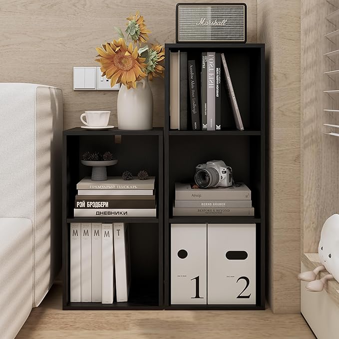 Book Shelf, 3-Tier Bookcase, Wooden Open Cube Storage Organize, 9.3 x 11.8 x 31.4 inches Bookshelf for Living Room, Bedroom, 