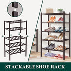 Smiry Bamboo Shoe Rack for Closet, 2 Tier Long Wooden Stackable Shoe Organizer, Free Standing Shoes Storage Shelf for Entrywa