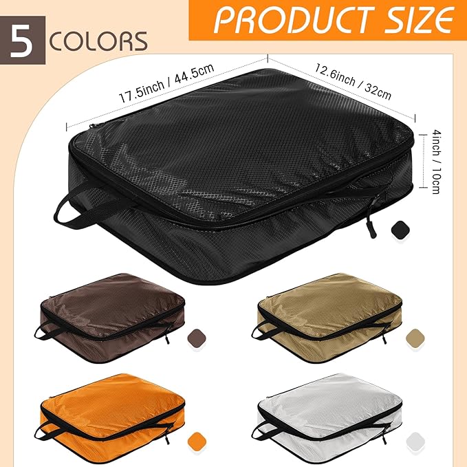 5 Pack Compression Packing Cubes for Travel Space Saving Cubes Luggage Organizer for Suitcase(Apricot,L)