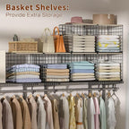 Hencawima 6 Pack Stackable Closet Organizers and Storage Basket, Closet Shelves with Wood Top, Clothes Storage Bin/Cube Organ