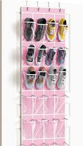 Simple Houseware 24 Pockets - Crystal Clear Over The Door Hanging Shoe Organizer, Pink (64'' x 19'')