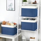 Bidtakay Large Storage Baskets for Shelves 3 Pack Fabric Storage Bins for Organizing Navy Blue Decorative Baskets Linen Colla