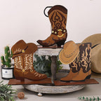 FYSUIMU 7 Pcs Western Cowboy Boots Wooden Centerpieces Western Brown Boot Shape Retro Wood Tabletop Signs for Tables for Rode