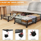 Under Bed Storage With Wheels, 47.2''/90lbs/57.6L, Metal Frame Under Bed Rolling Storage, Tool-Free Assembly Underbed Drawers