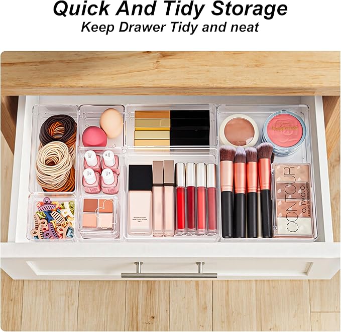 SMARTAKE 7-Piece Drawer Organizer with Non-Slip Silicone Pads, 4-Size Desk Drawer Organizer Trays Storage Tray for Makeup, Je