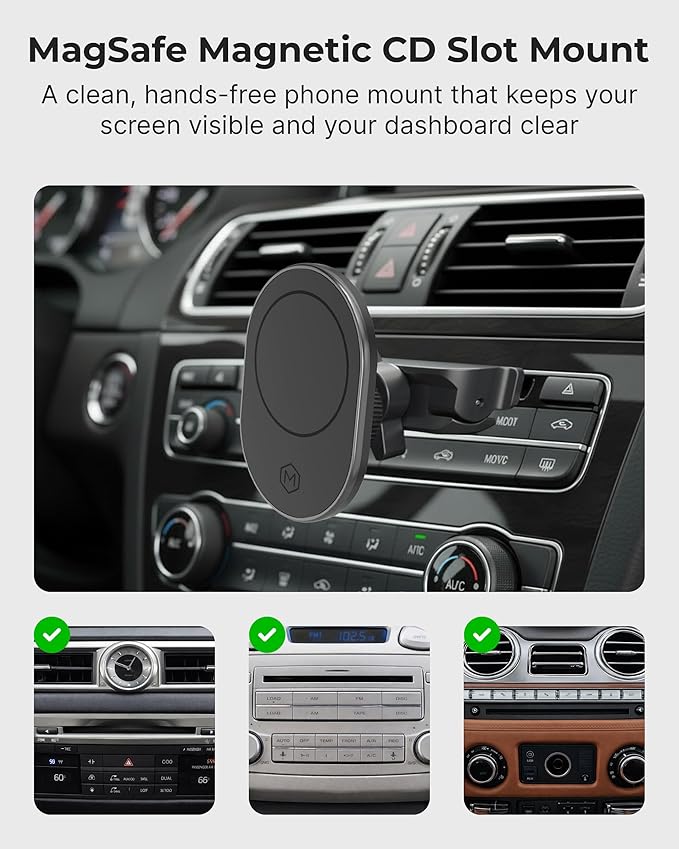 Magsafe Magnetic CD Slot Mount (Version 2.0) Compatible with Compatible with iPhone 14/15/16/17, & iPhone Air, Galaxy, 360° Rotation, Magnetic Car Phone Holder Charger, Fast Charging