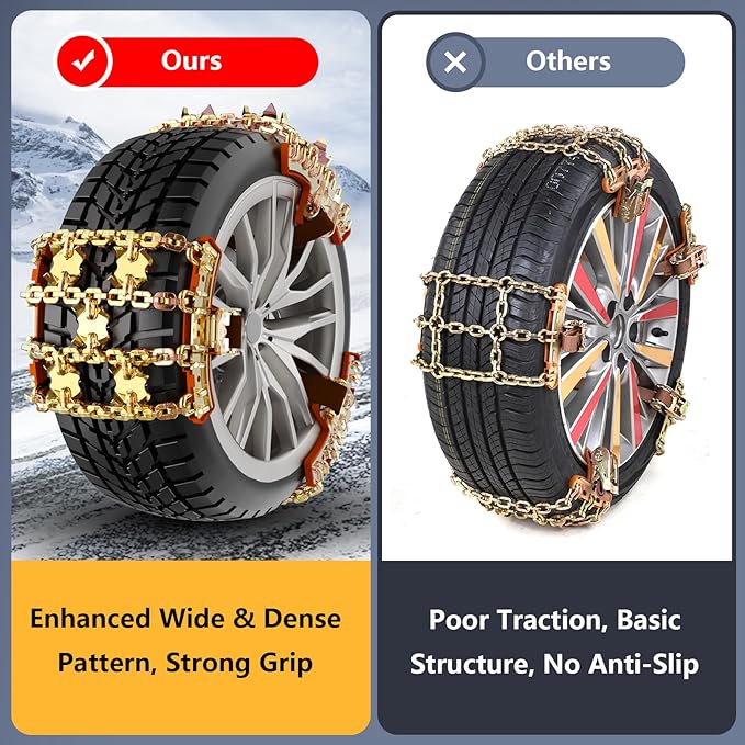 Snow Tire Chains for Cars/SUV/Pickup, Reusable Universal Tire Chains for Ice and Snow, Fit Tire Width 185-265mm, 6PCS