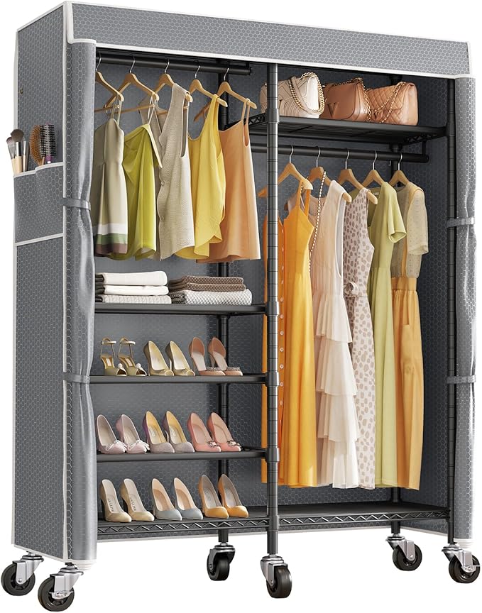 VIPEK R4C Rolling Garment Rack 6 Tiers Adjustable Heavy Duty Wire Shelving Portable Clothes Rack with Lockable Wheels, Black 