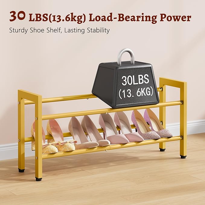 FAVOOSTY 2-Tier Expandable Shoe Rack, Adjustable Shoe Shelf Storage Organizer Space Saving Metal Free Standing Shoe Rack for 