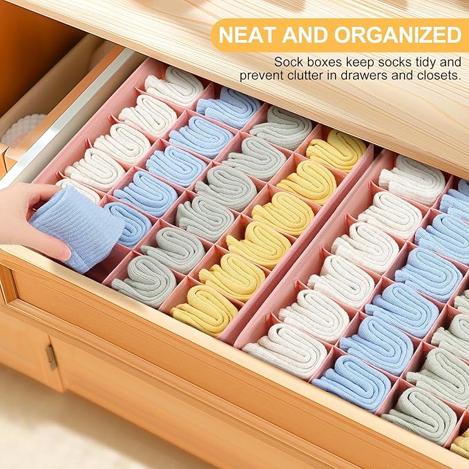 Joyoldelf Sock Organizer Drawer Organizer - Underwear Organizer, 24 Cell Collapsible Closet Organizers and Storage Sock Holde