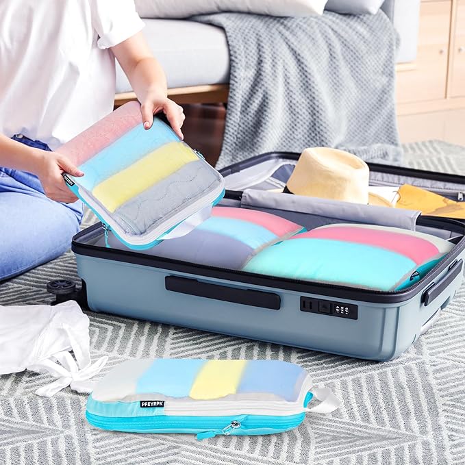 PFEYRPK Lightweight Compression Packing Cubes for Suitcases, Compressible Expandable Travel Packing Organizer with Clear Toil