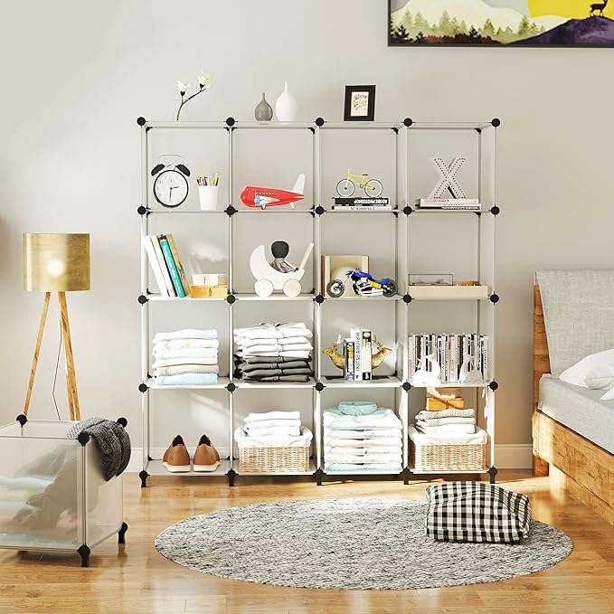 AWTATOS Cube Storage Organizer, 16 Cube Closet Organizer, Stackable Storage Cube Shelves, DIY Portable Closet Clothes Organiz