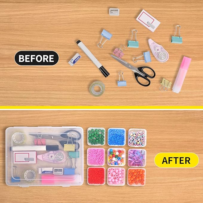 Bead Organizer Box, 30pcs Small Clear Plastic Storage Containers, Craft Storage Box Features Hinged Lid and Labels, Mini Boxe
