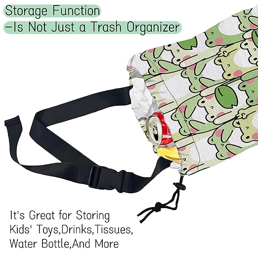 Cute Frog Car Garbage Bag,Waterproof Small Car Trash Bag Hanging Back of Seat,Drawstring Hanging Car Trash Bag with Adjustable Buckle for Car Accessories