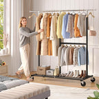 Raybee Clothes Rack Heavy Duty 450LBS, Clothing Racks for Hanging Clothes 200+, Metal Clothing Rack with Wheels, Rolling Comm