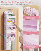 OneDream 5-Tier Over the Door Organizer with Removable Storage Caddy, Baby Clothes Organizer for Nursery, Hanging Behind Door