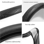 Red Rain Black Cowhide Steering Wheel Covers Genuine Leather Car Steering Wheel Cover Protector Universal 15inch Wheel Cover Size M for Car SUV Truck (C-Black-M)